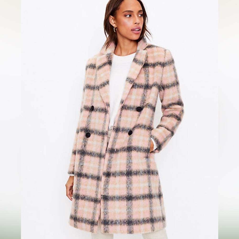 Like New Loft Plaid Double Breasted Pea Coat Jacket